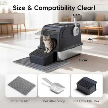 Rubeku Litter Box Hooded Stainless Steel Black